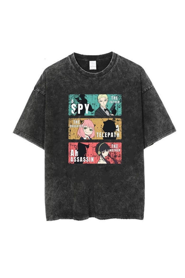 Yıkamalı Triple Anime Kolaj Unisex Eskitme T-shirt