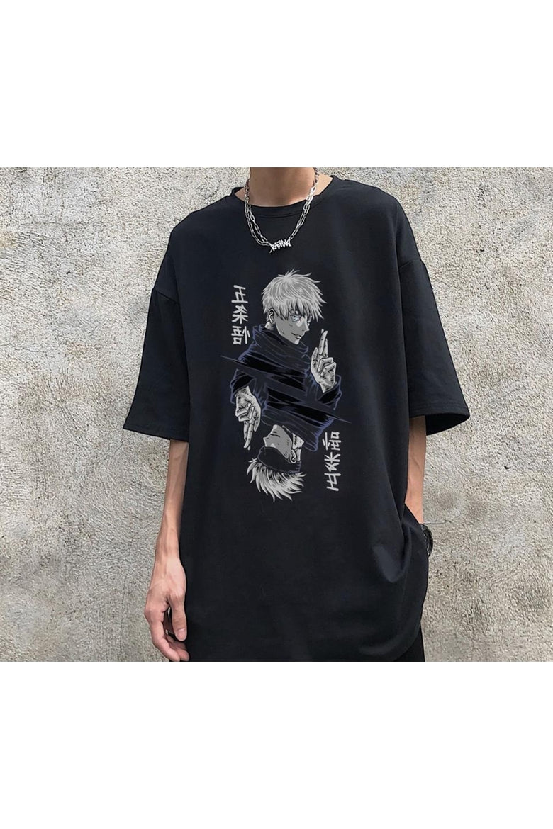 Jujutsu Kaisen Blade Baskılı Siyah Oversize T-shirt