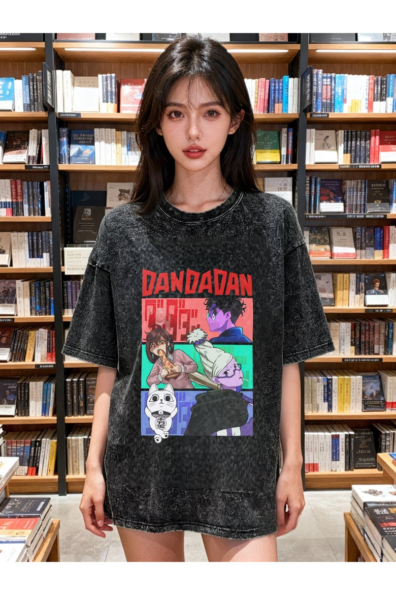 Anime Dan da dan Baskılı Unisex Yıkamalı Vintage Oversize T-Shirt