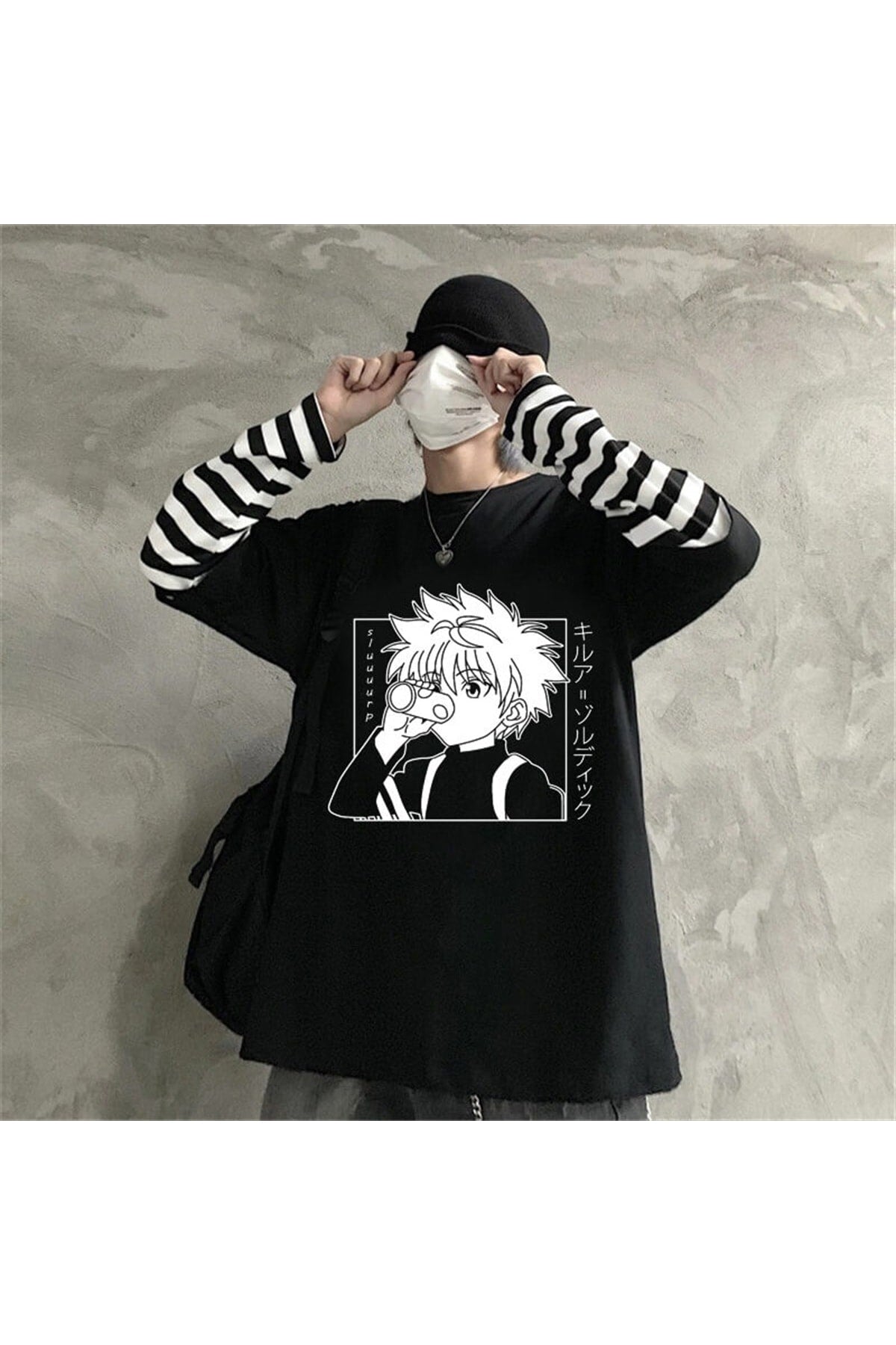 Anime Hunter X Hunter Killua Unisex Çizgili Kollu T-shirt