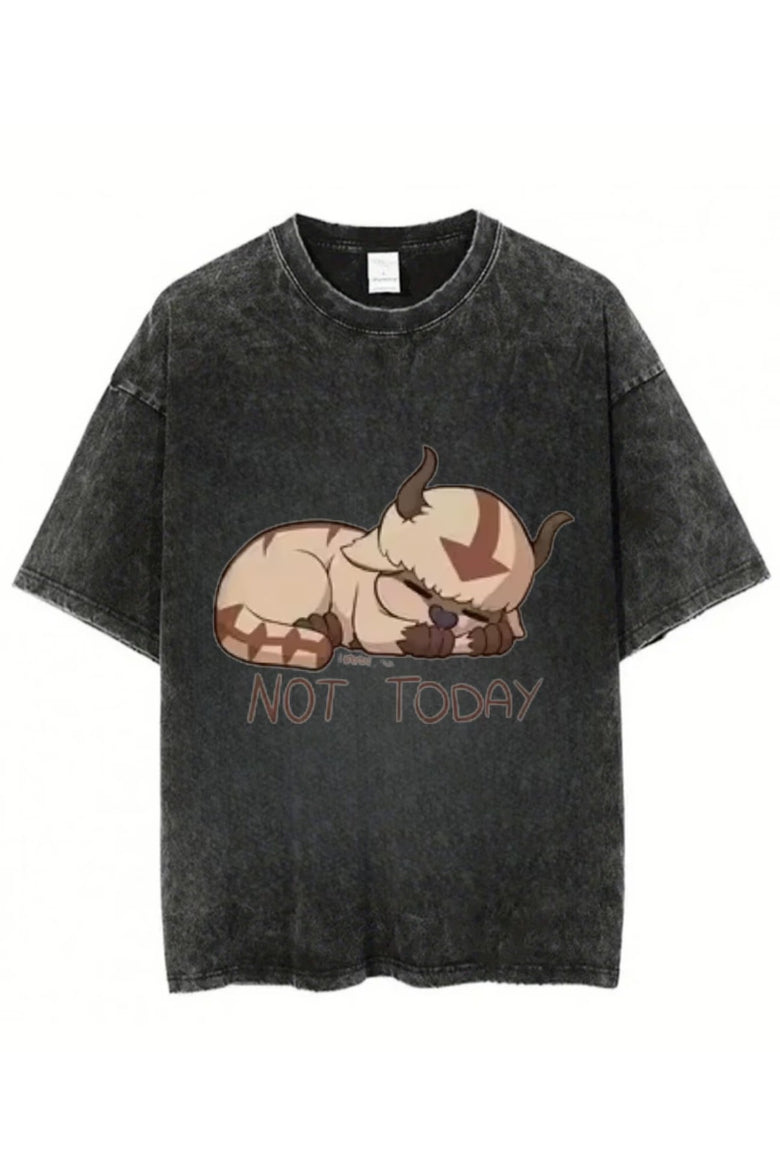 Anime Avatar Baskılı Unisex Yıkamalı Vintage Oversize T-Shirt