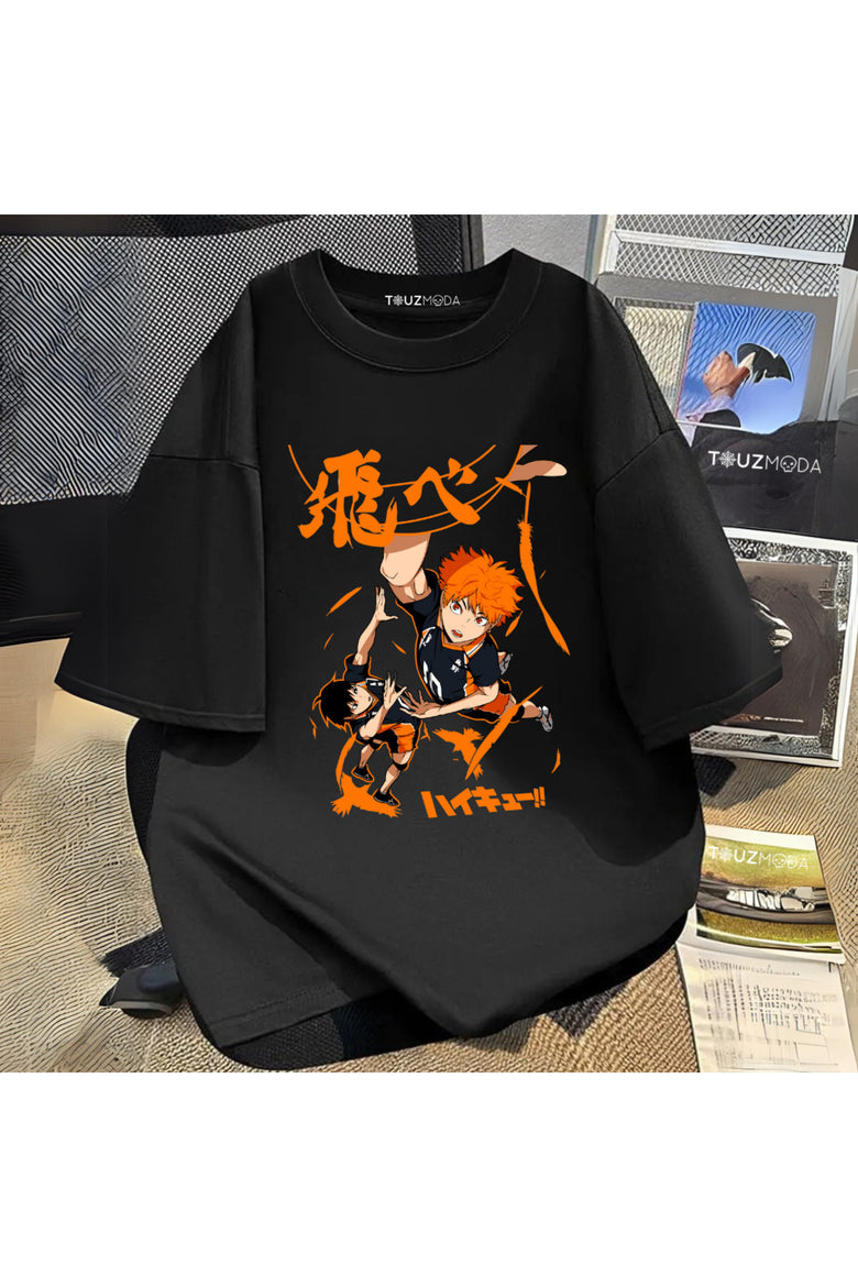 Anime Karasuno Haikyuu Baskılı Unisex Oversize T-shirt