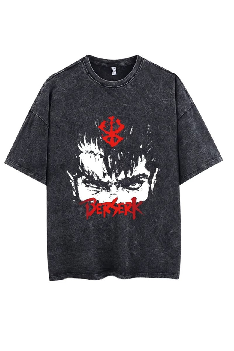 Anime Berserk Baskılı Yıkamalı Vintage Unisex Oversize T-Shirt