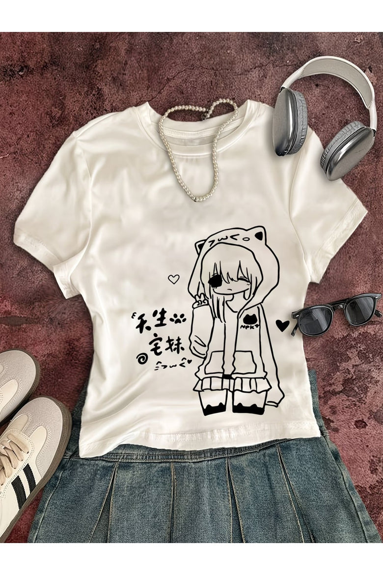 Kemer Boy Anime Lazy Neko Crop Bluz