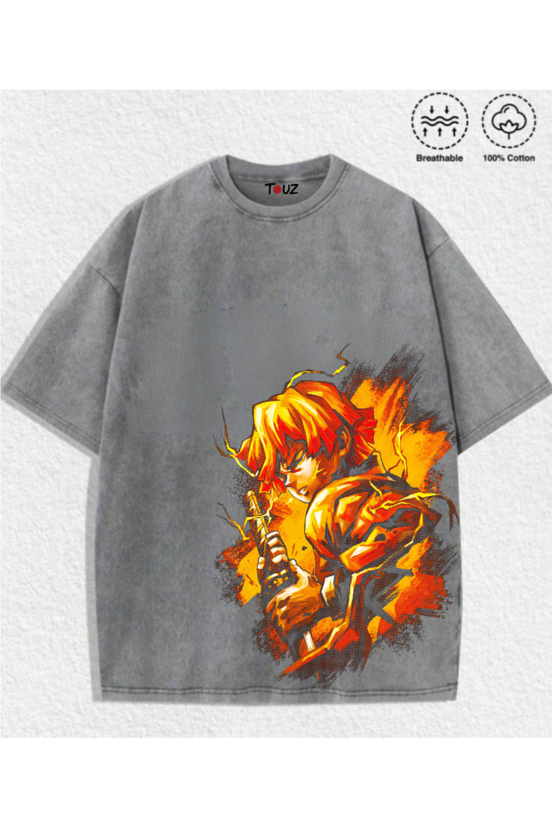 Anime Demon Slayer Zenitsu Baskılı Unisex Oversize T-Shirt
