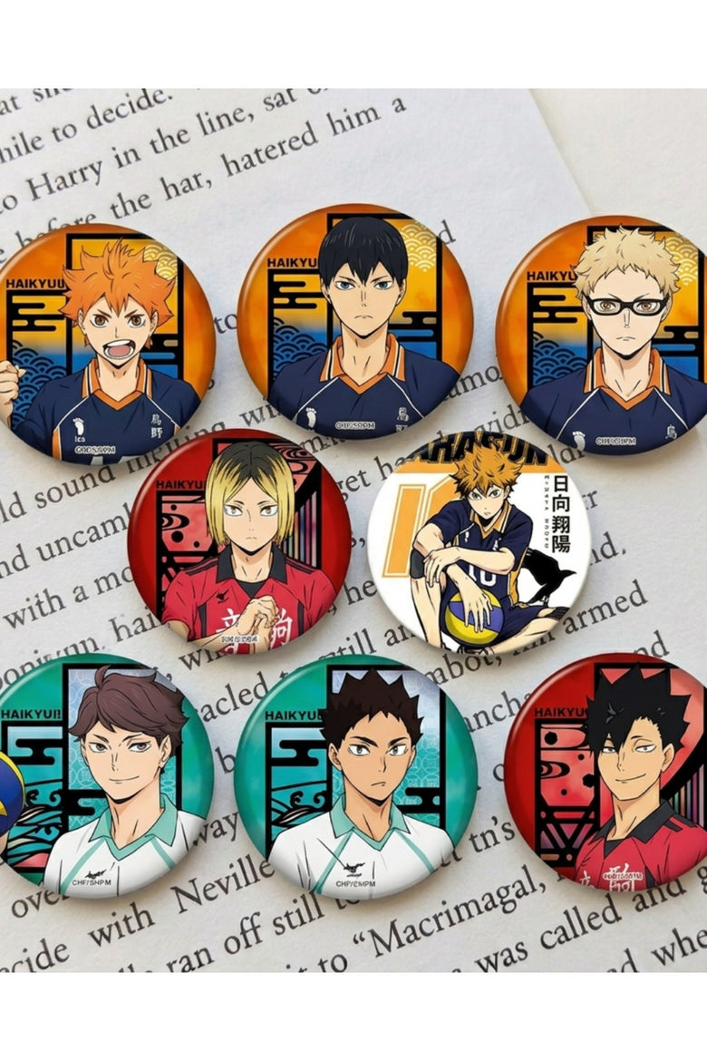 Anime Haikyuu! Tasarım 8'li Rozet 70 mm PVC Kaplı Çanta Ceket Yaka Aksesuarı