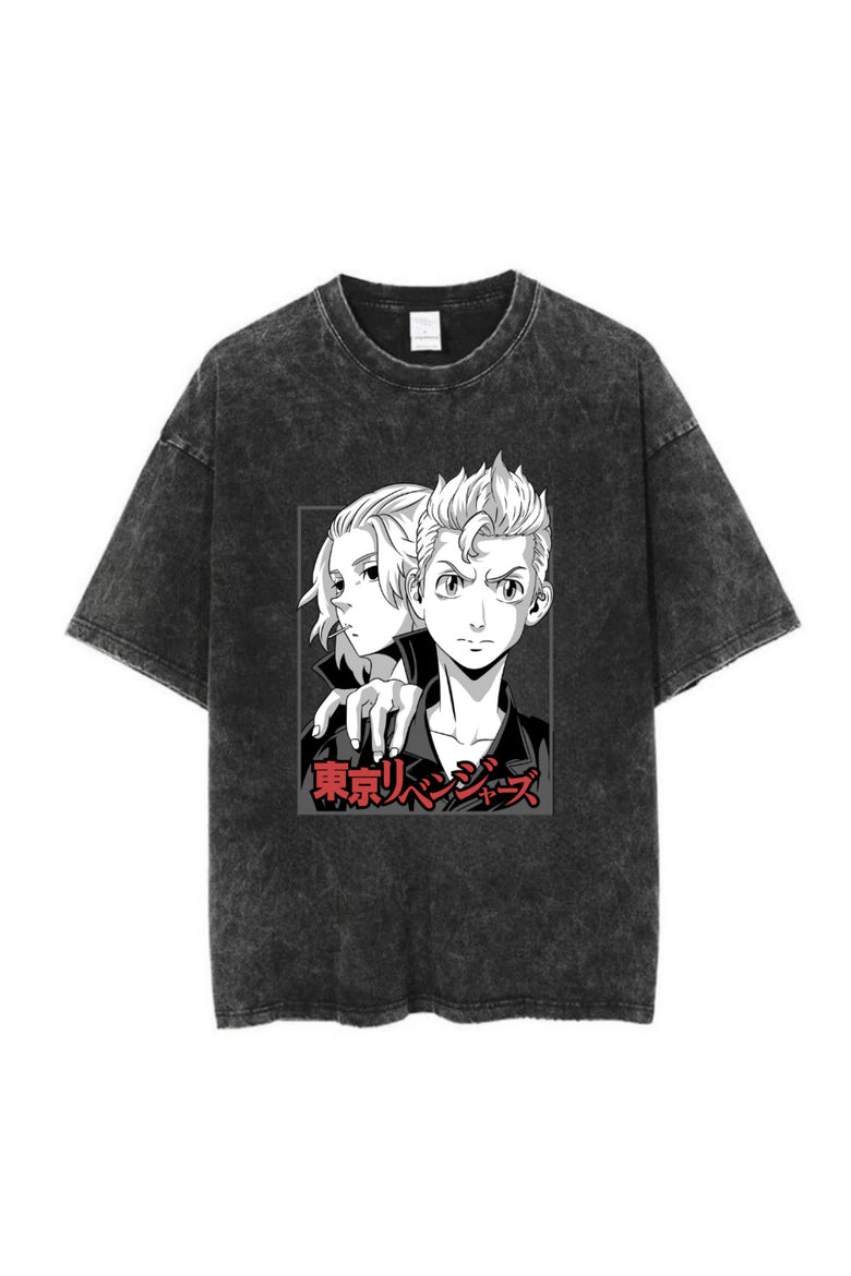 Yıkamalı Anime Tokyo Revengers Baskılı Unisex Oversize Vintage T-shirt