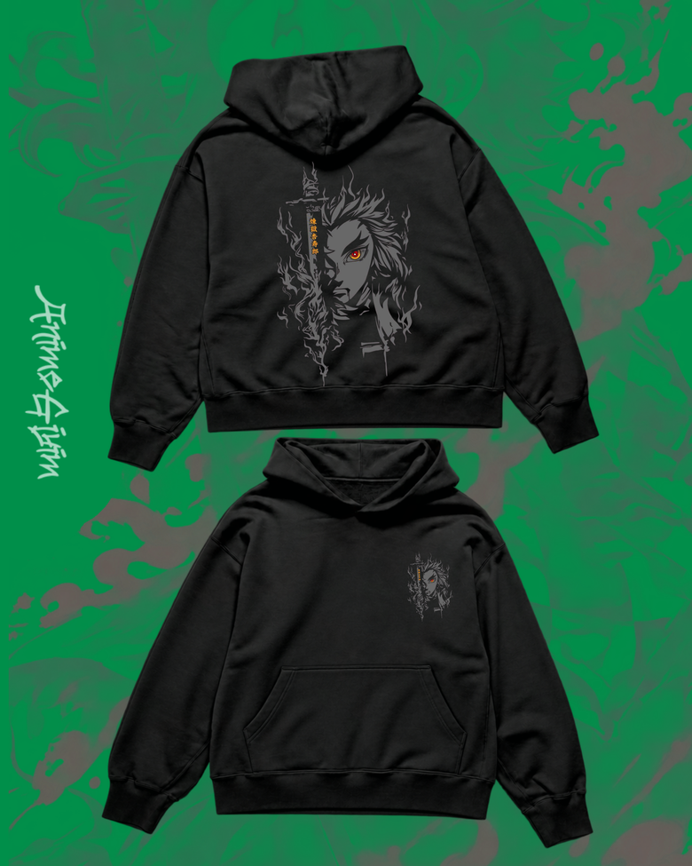 Anime Demon Slayer Tasarımlı Siyah İçi Polarlı Kapüşonlu Sweatshirt
