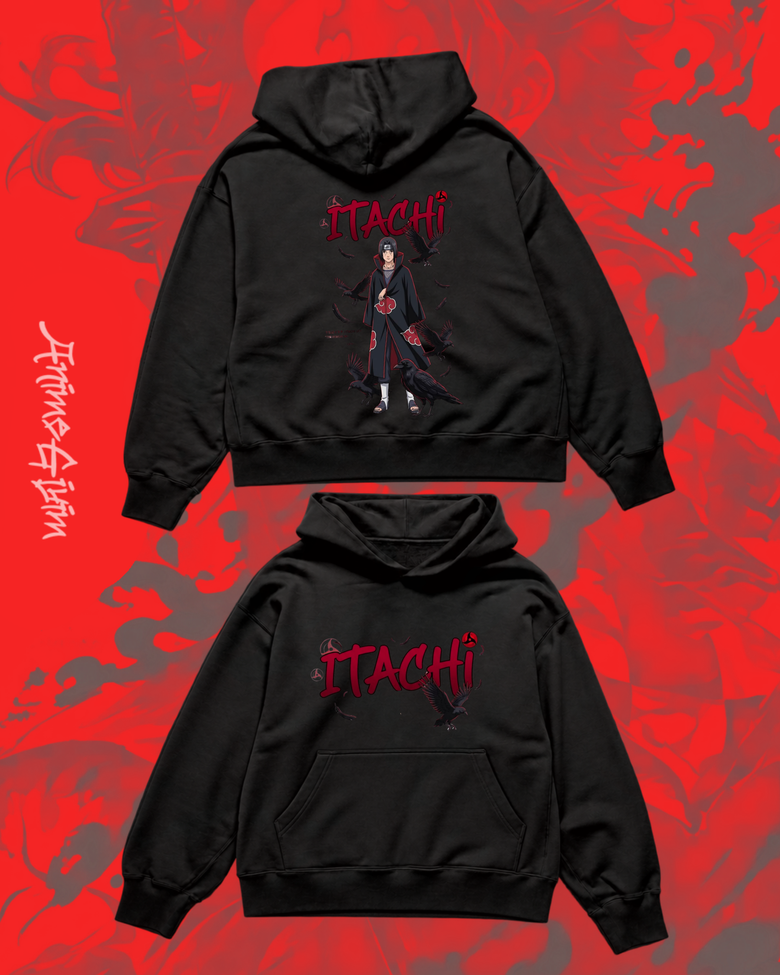 Naruto Itachi Uchiha Göz Tasarımlı Siyah İçi Polarlı Kapüşonlu Sweatshirt