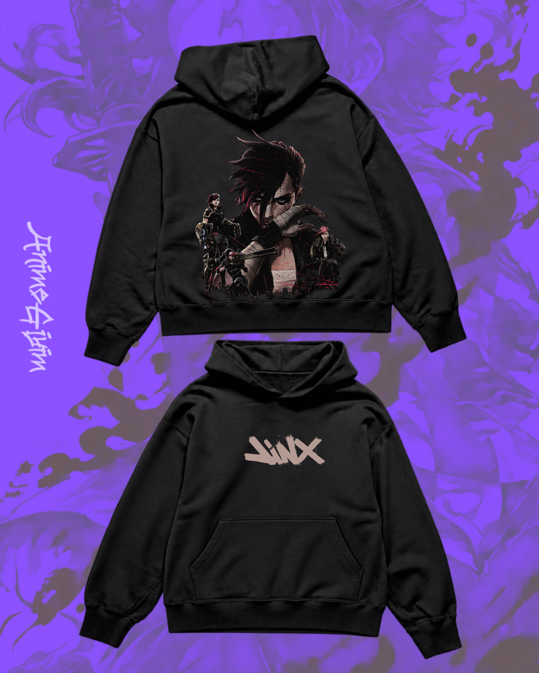 Arcane Tasarımlı Siyah İçi Polarlı Kapüşonlu Sweatshirt