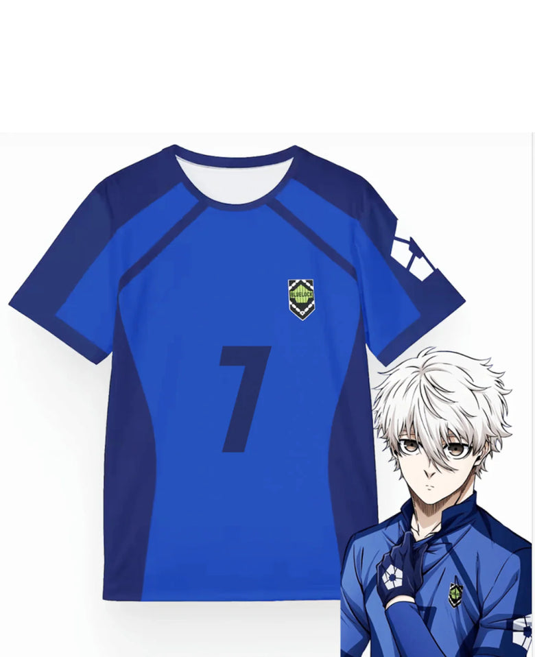 Anime Blue Lock Mavi NAGİ 7 Unisex Forma Unisex T-shirt