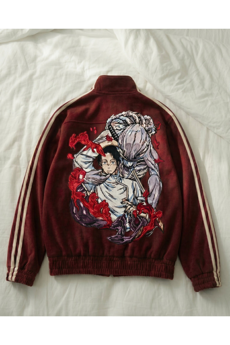 Jujutsu Kaisen Çift Çizgili Baskılı Oversize China Unisex Ceket