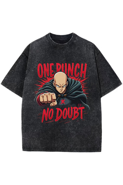 Anime One Runch Baskılı Unisex Yıkamalı Vintage Oversize T-Shirt