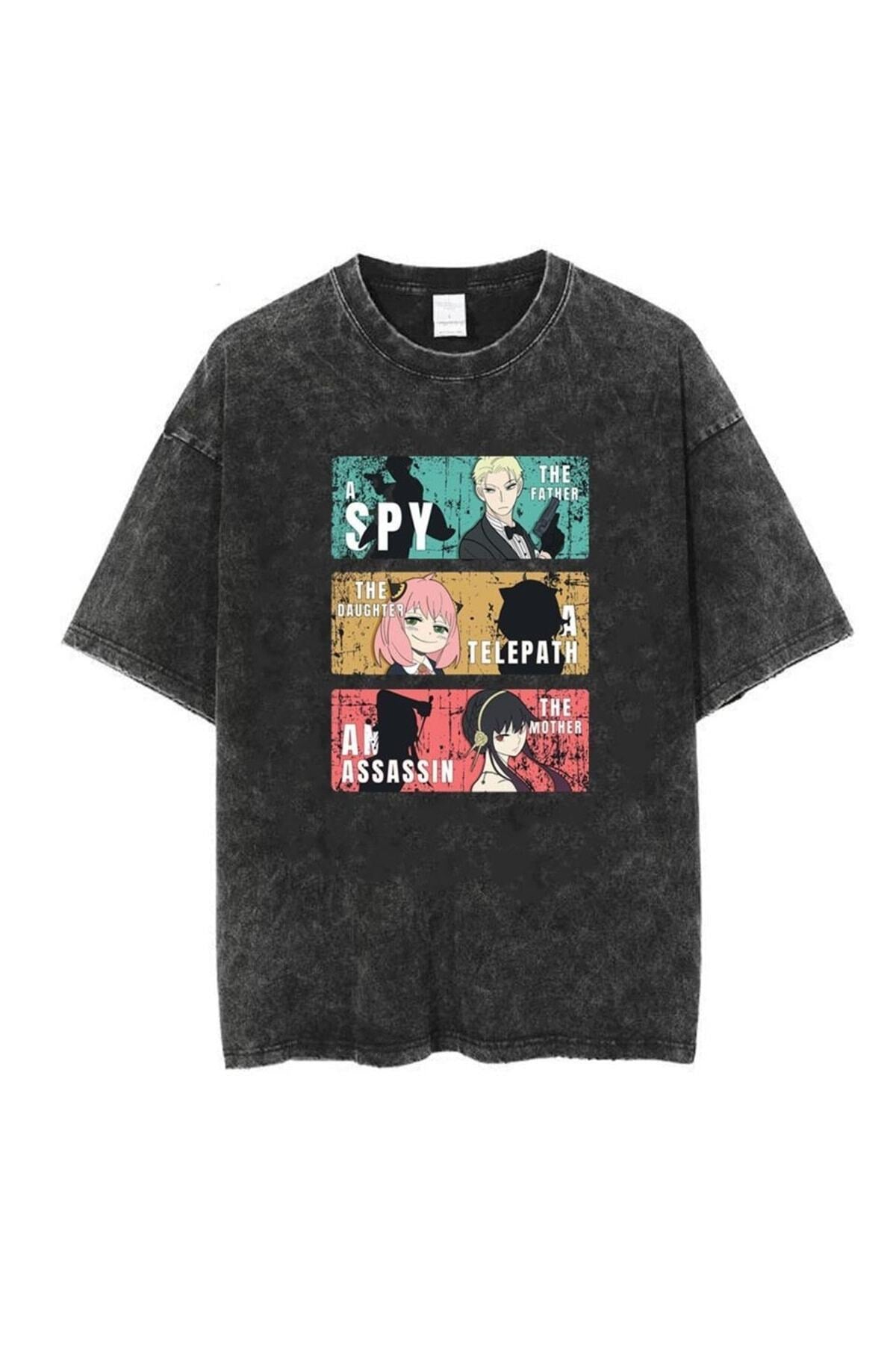 Yıkamalı Triple Anime Kolaj Unisex Eskitme T-shirt
