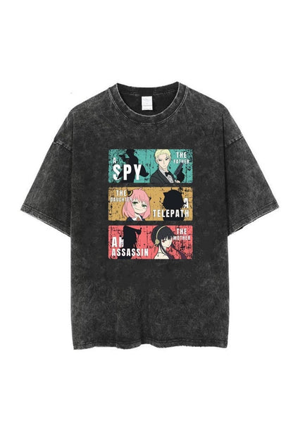 Yıkamalı Triple Anime Kolaj Unisex Eskitme T-shirt
