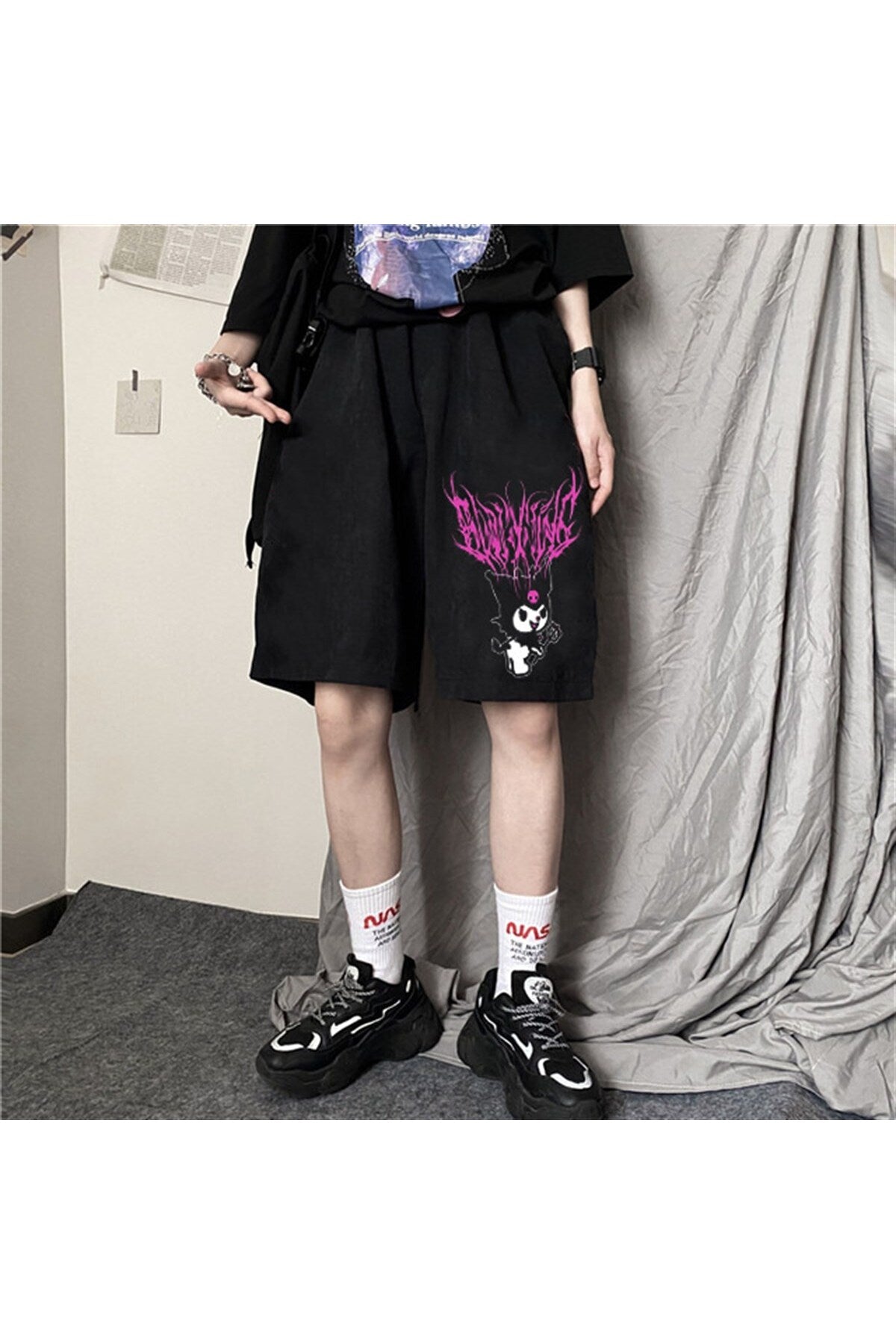 Peak&life Touz Anime Harajuku Kuromi Sanrio Penye Unisex Şort