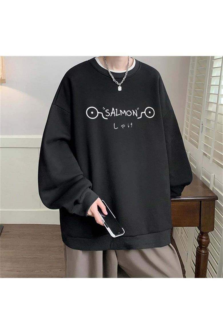 LAGOM MODA Jujutsu Kaisen Toge Inumaki Baskılı Siyah Unisex Oversize Bisiklet Yaka Sweatshirt