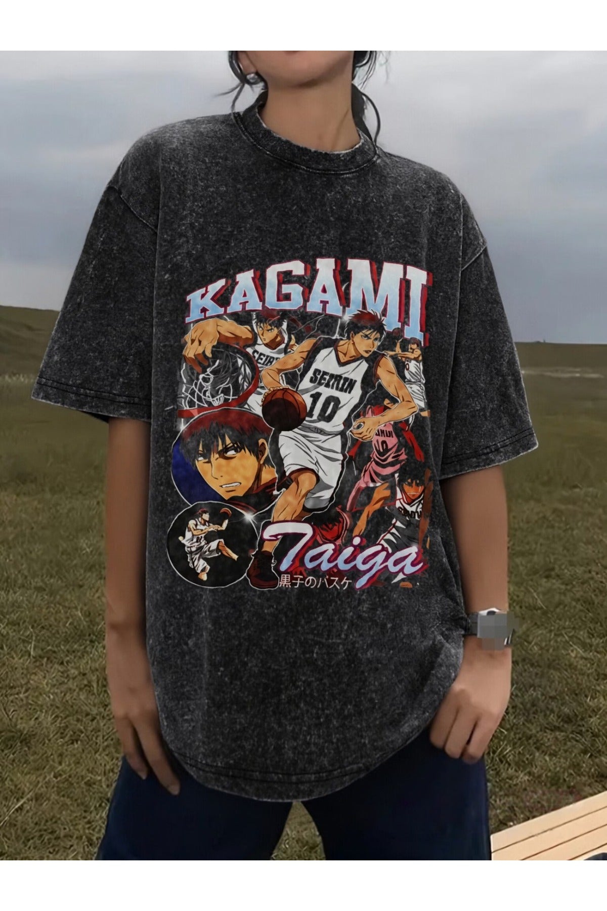 Anime Kuroko's Basketball Baskılı Unisex Yıkamalı Vintage Oversize T-Shirt