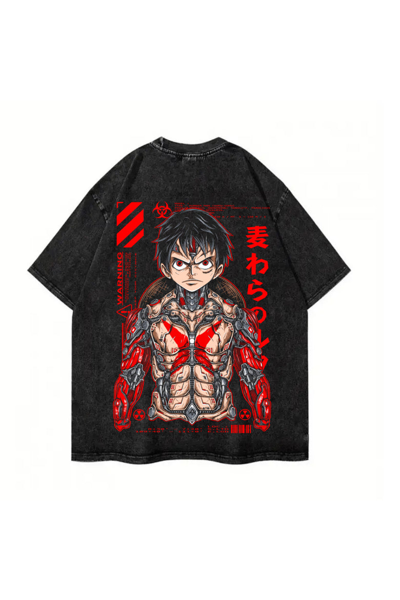 Yıkamalı Anime One Luffy Baskılı Unisex Oversize Vintage T-shirt