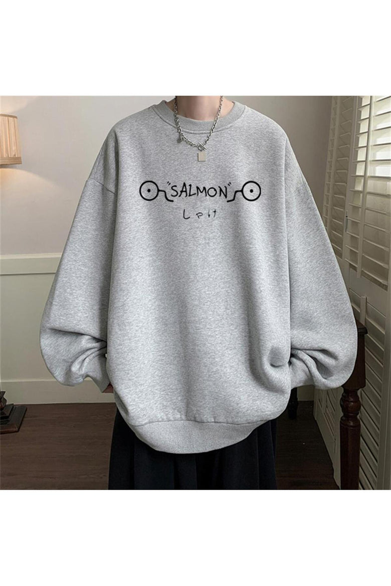 LAGOM MODA Jujutsu Kaisen Toge Inumaki Baskılı Gri Unisex Oversize Bisiklet Yaka Sweatshirt