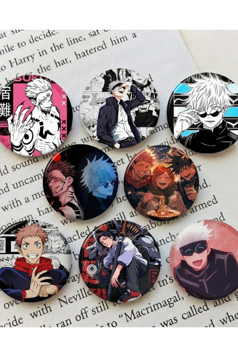Anime Jujutsu Kaisen Tasarım 8'li Rozet 70 mm PVC Kaplı Çanta Ceket Yaka Aksesuarı