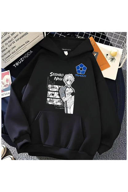Blue Lock Baskılı Unisex Oversize Kapüşonlu Sweatshirt Hoodie