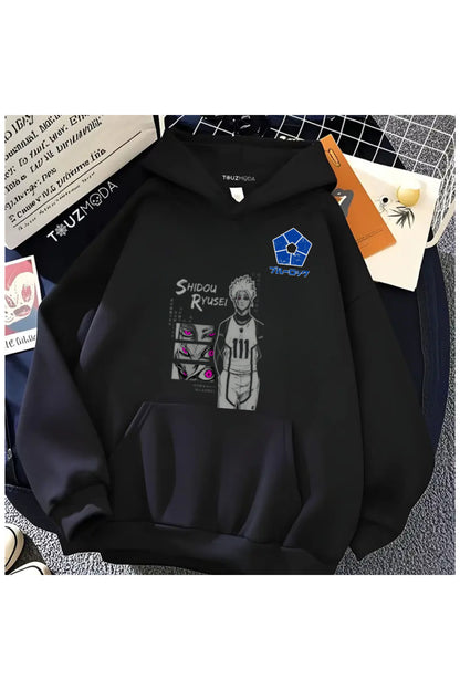 Blue Lock Baskılı Unisex Oversize Kapüşonlu Sweatshirt Hoodie