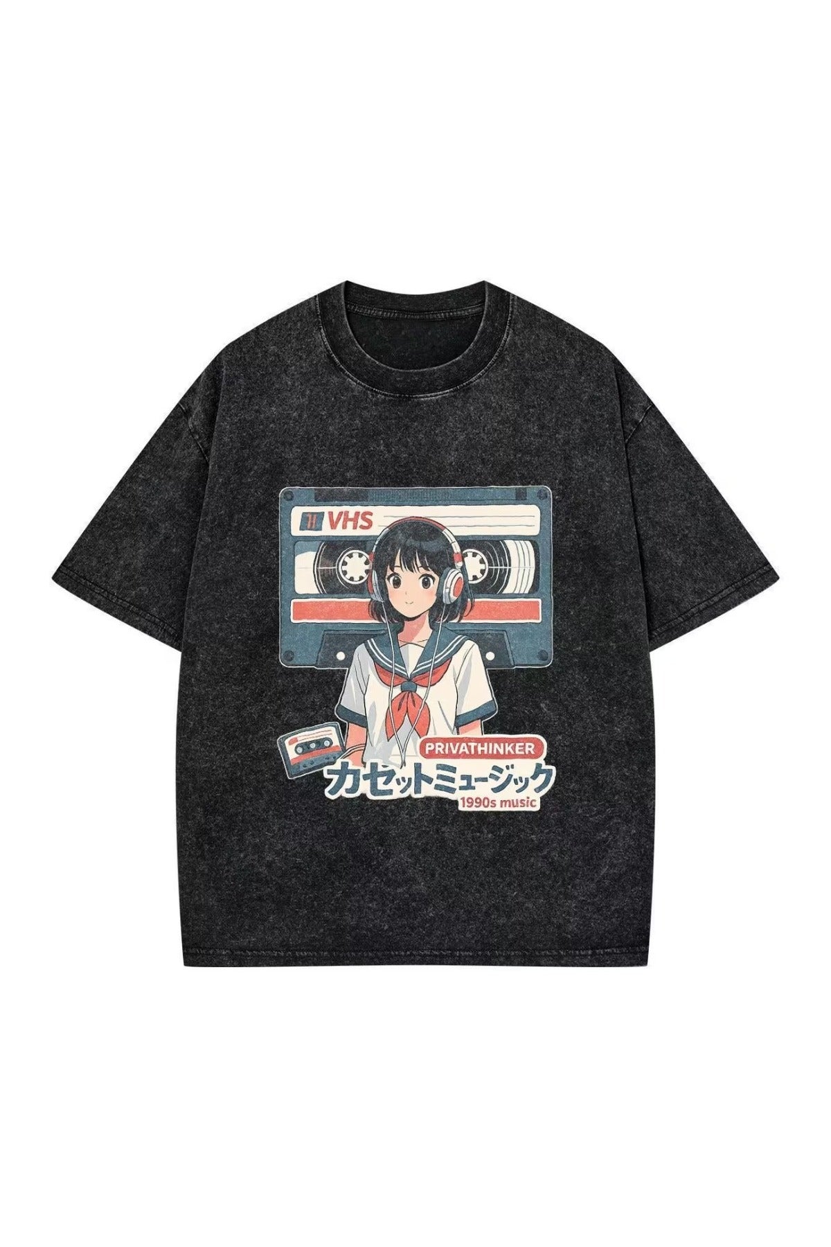 Retro Anime Girl VHS Unisex Yıkamalı Vintage Oversize T-shirt