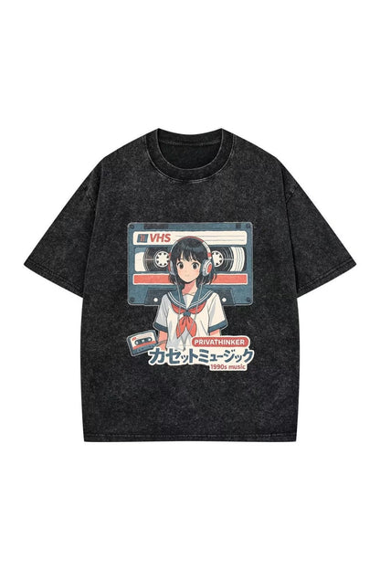 Retro Anime Girl VHS Unisex Yıkamalı Vintage Oversize T-shirt