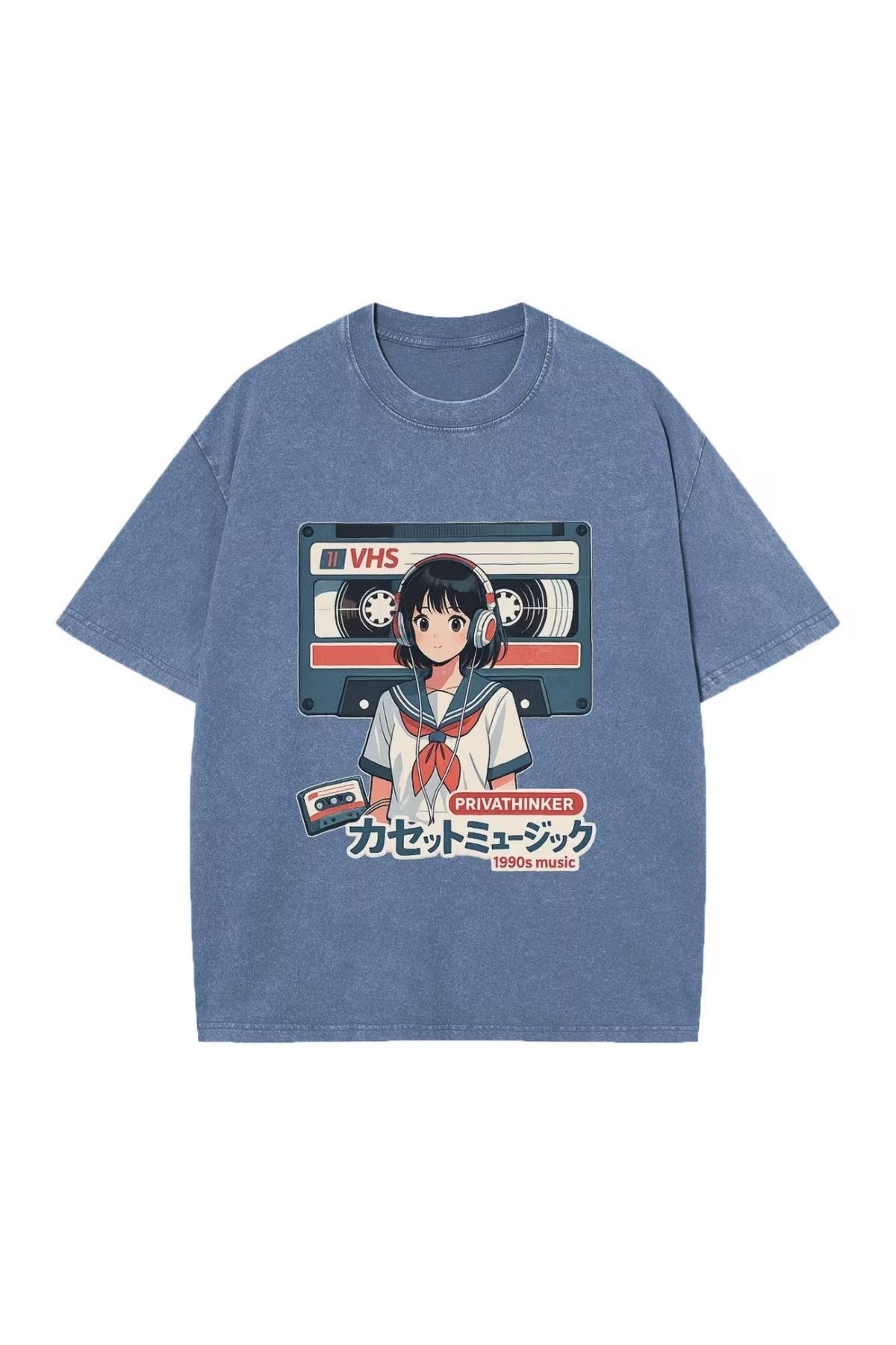 Retro Anime Girl VHS Unisex Yıkamalı Vintage Oversize T-shirt