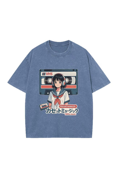 Retro Anime Girl VHS Unisex Yıkamalı Vintage Oversize T-shirt