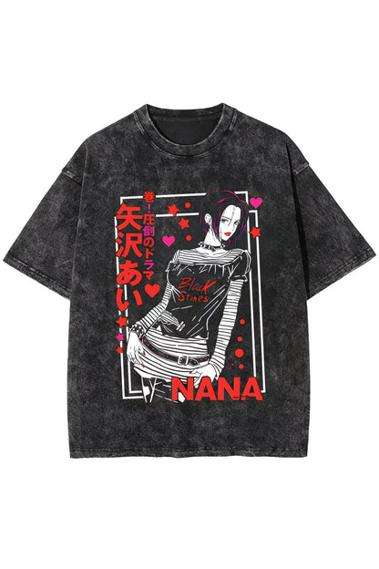 Anime Nana Baskılı Unisex Yıkamalı Vintage Oversize T-Shirt