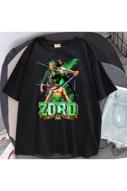 Harajuku Anime One Piece Zoro Siyah Oversize T-Shirt