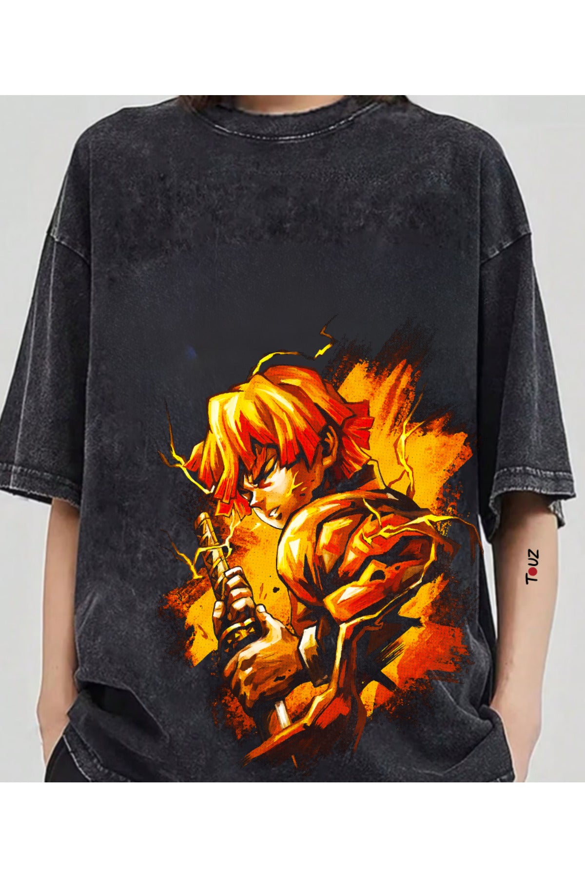 Anime Demon Slayer Zenitsu Baskılı Unisex Oversize T-Shirt