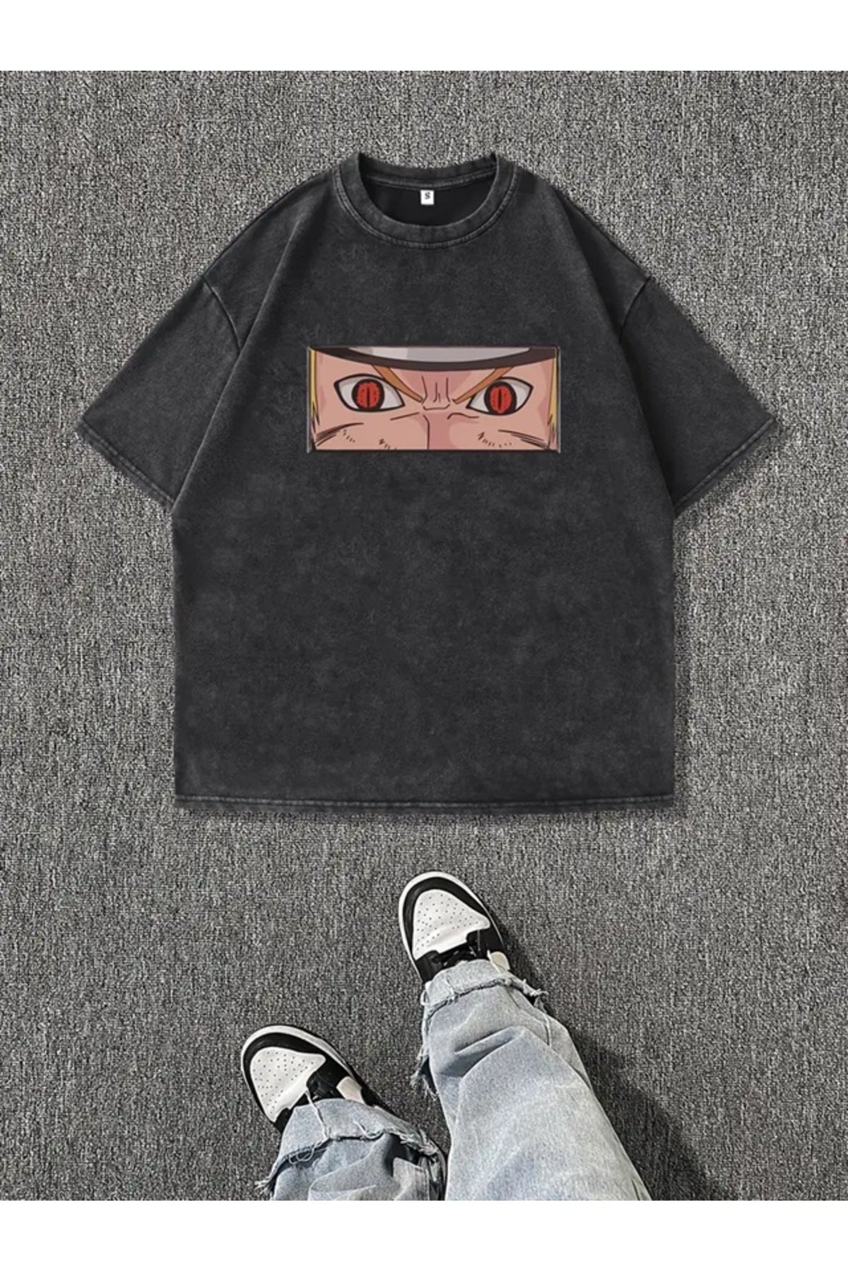 Anime Narıto Baskılı Yıkamalı Oversize Vintage Tshirt