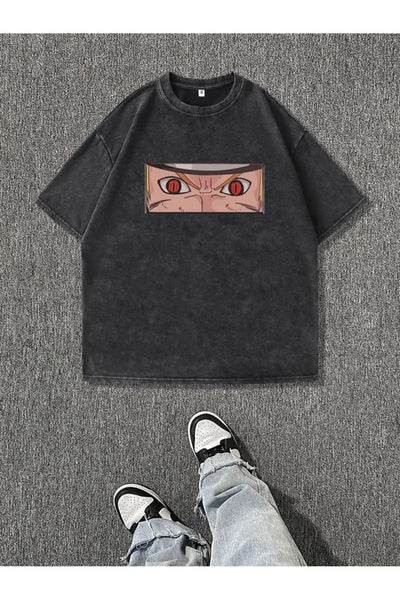 Anime Narıto Baskılı Yıkamalı Oversize Vintage Tshirt