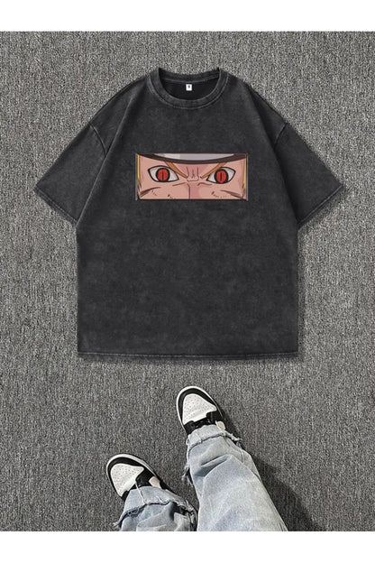 Anime Narıto Baskılı Yıkamalı Oversize Vintage Tshirt