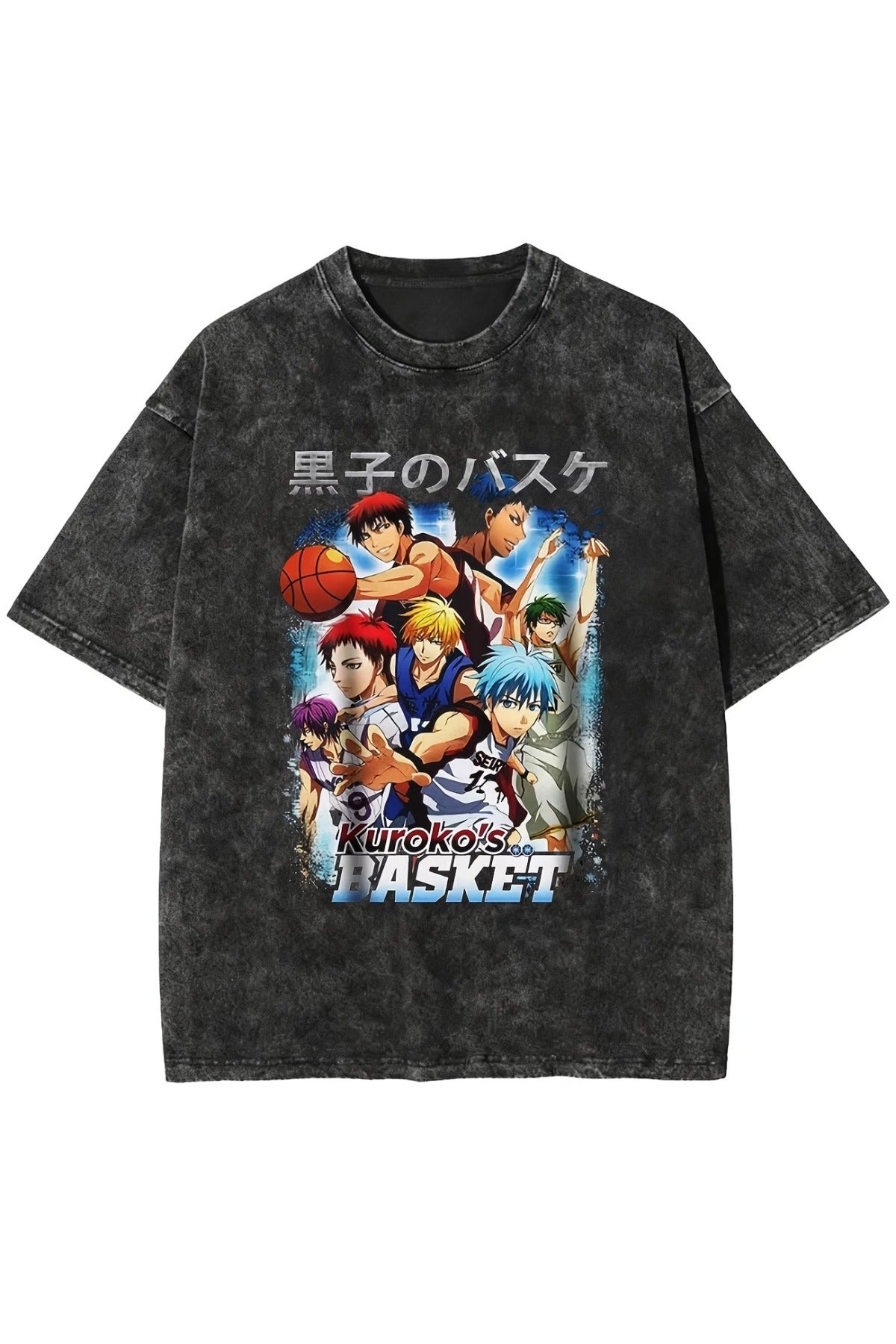 Anime Kuroko's Basketball Baskılı Unisex Yıkamalı Vintage Oversize T-Shirt