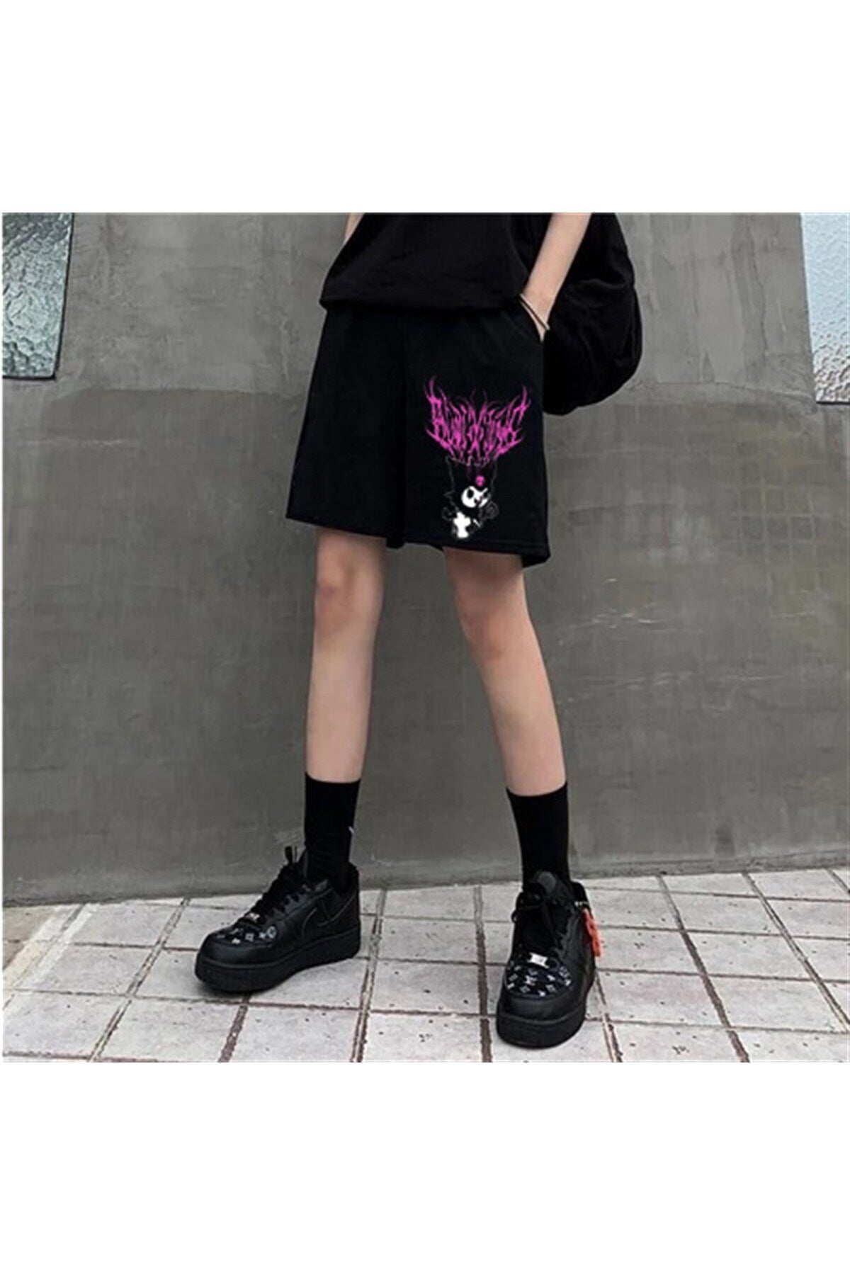 Peak&life Touz Anime Harajuku Kuromi Sanrio Penye Unisex Şort