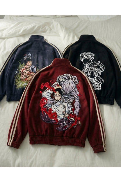 Jujutsu Kaisen Çift Çizgili Baskılı Oversize China Unisex Ceket