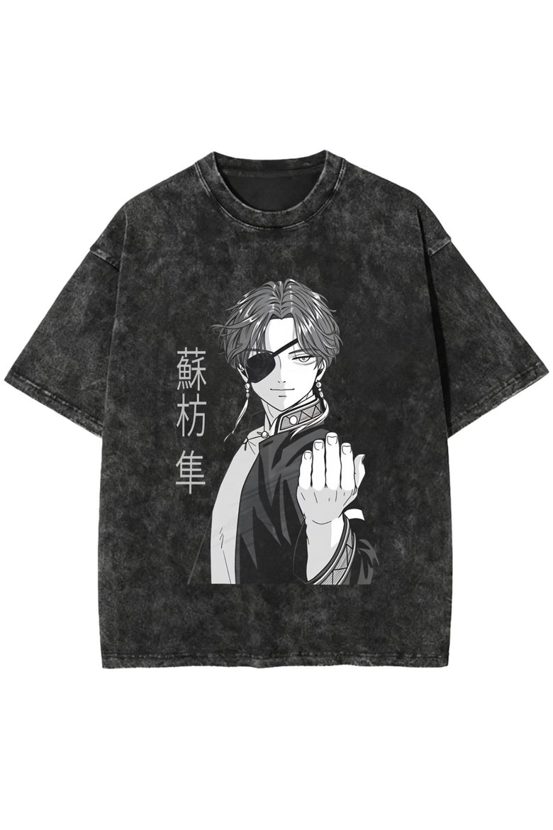 Anime Suo Hayato Baskılı Unisex Yıkamalı Vintage Oversize T-Shirt