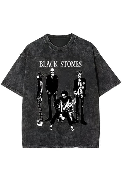 Anime Black Stones Baskılı Unisex Yıkamalı Vintage Oversize T-Shirt