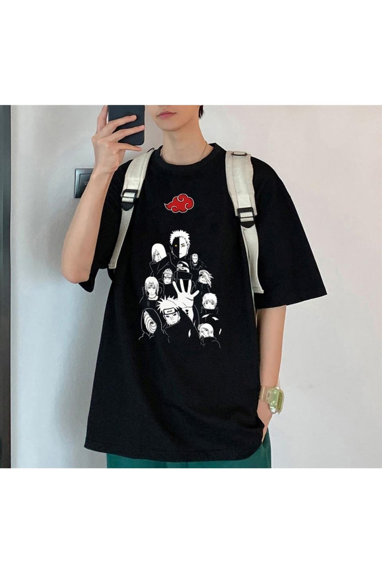 Naruto Uchihas Baskılı Siyah Unisex Oversize T-shirt