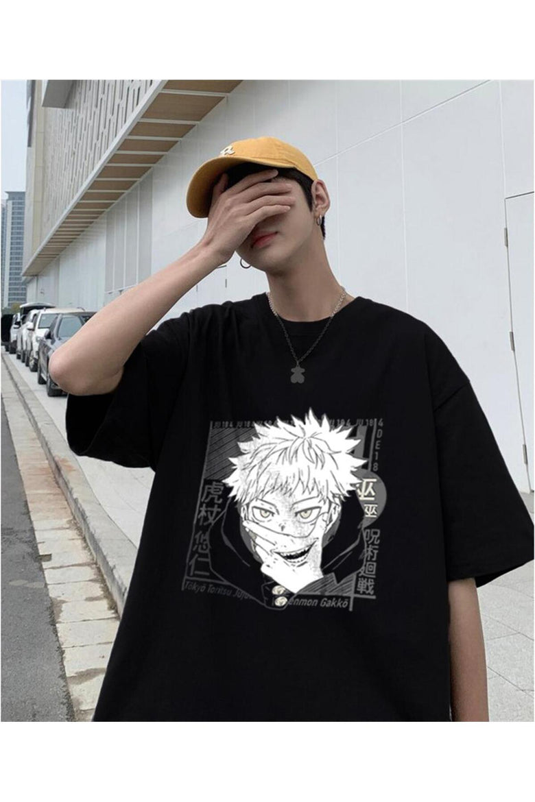 Dompuleri Moda Jujutsu Kaisens Baskılı Siyah Unisex Oversize T-shirt