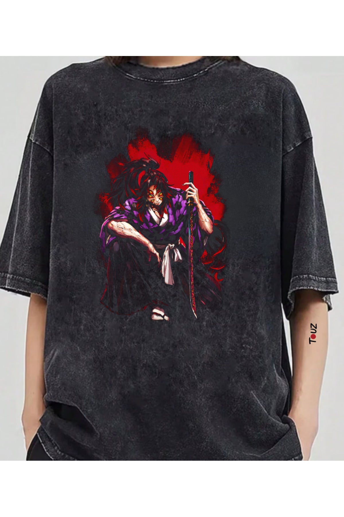 Anime Demon Slayer Kokushibo Baskılı Unisex Oversize T-Shirt