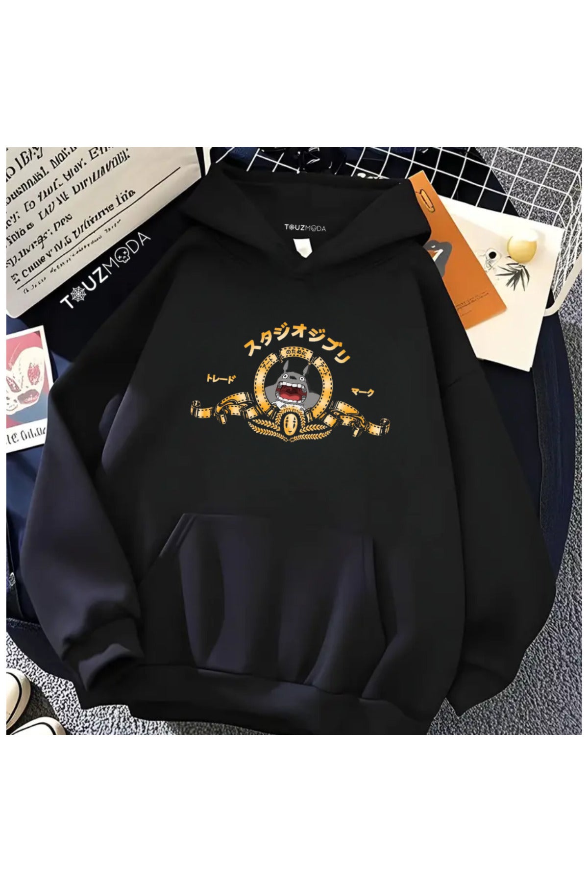 Anime Totoro Baskılı Unisex Oversize Kapüşonlu Sweatshirt Hoodie