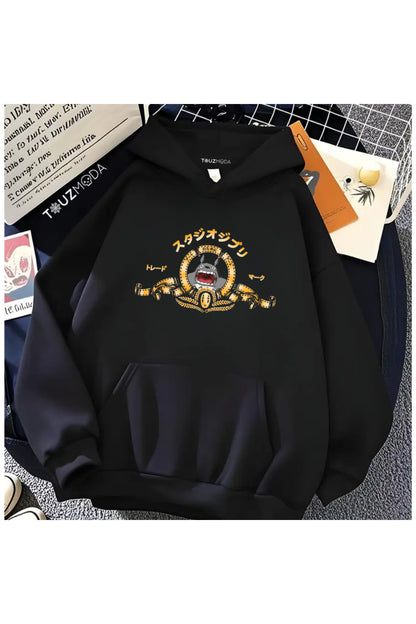 Anime Totoro Baskılı Unisex Oversize Kapüşonlu Sweatshirt Hoodie