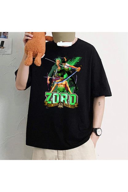 Harajuku Anime One Piece Zoro Siyah Oversize T-Shirt