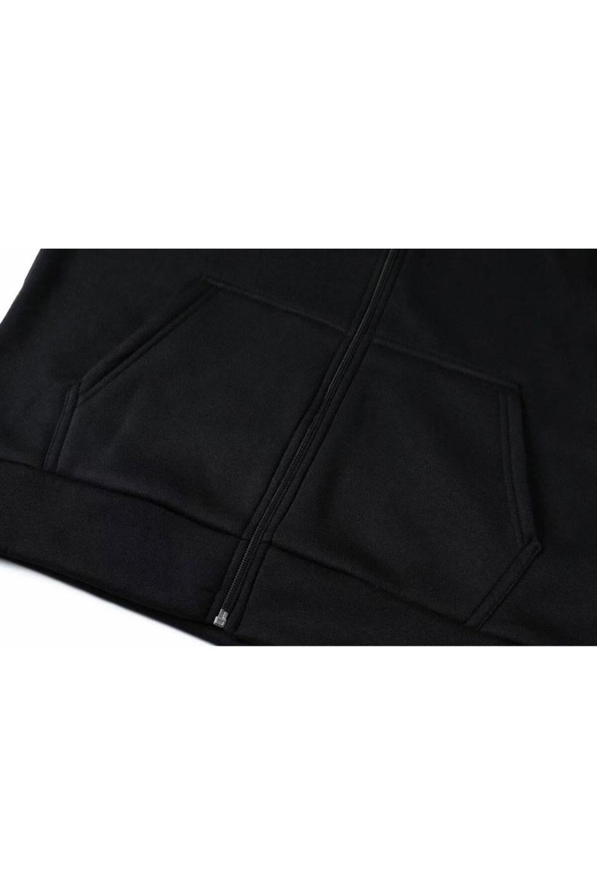 One Piece Mugiwara Baskılı Oversize Fermuarlı Siyah Unisex Kapüşonlu Hırka