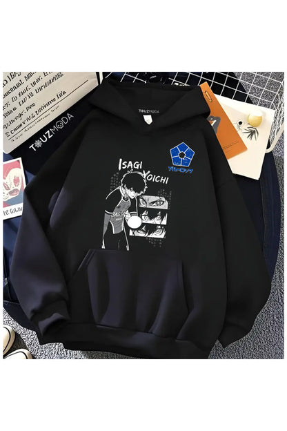 Blue Lock Baskılı Unisex Oversize Kapüşonlu Sweatshirt Hoodie